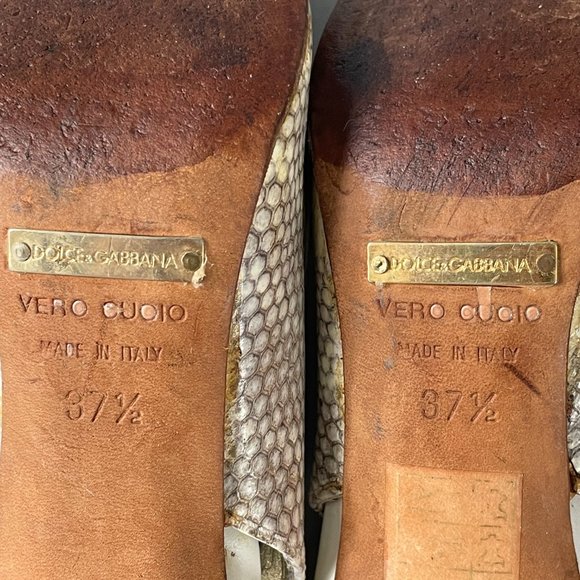 Dolce & Gabbana Women's High Heel Embossed Slingback Peep Toe Sandals, 37.5 - Picture 11 of 12